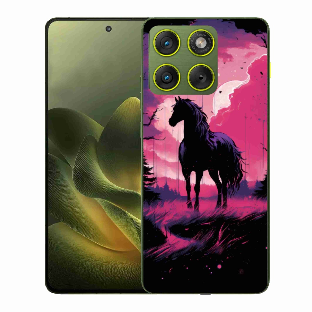 Gelový kryt mmCase na Motorola Edge 70 - černý kreslený kůň 1