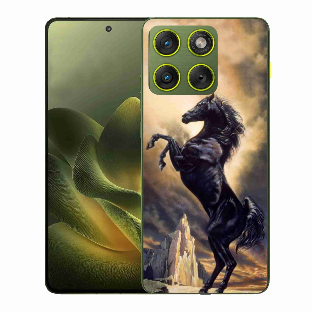 Gelový kryt mmCase na Motorola Edge 70 - černý kreslený kůň