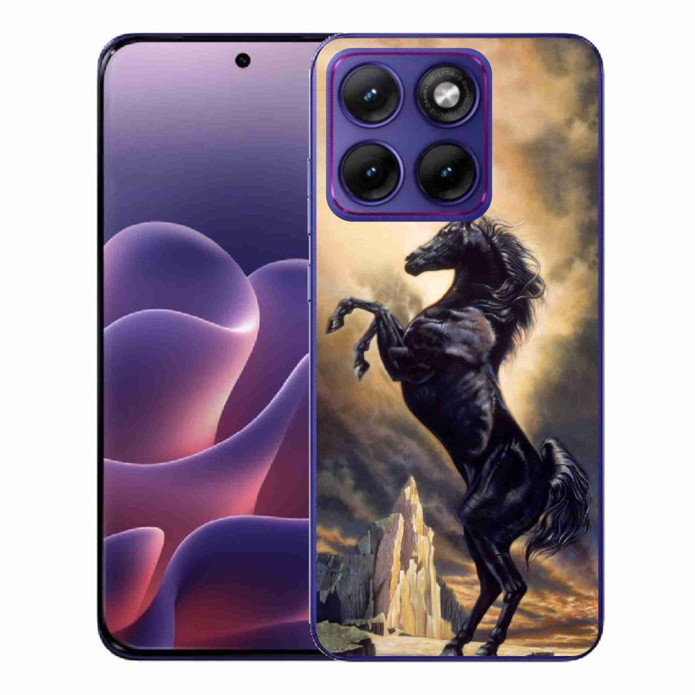 Gelový kryt mmCase na Motorola Edge 70 Fusion - černý kreslený kůň