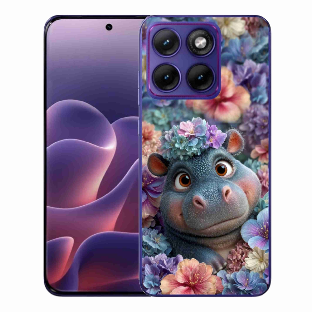 Gelový kryt mmCase na Motorola Edge 70 Fusion - hrošík v květinách