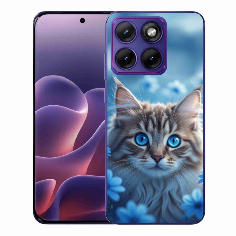 Gelový kryt mmCase na Motorola Edge 70 Fusion - koťátko v modrých květech