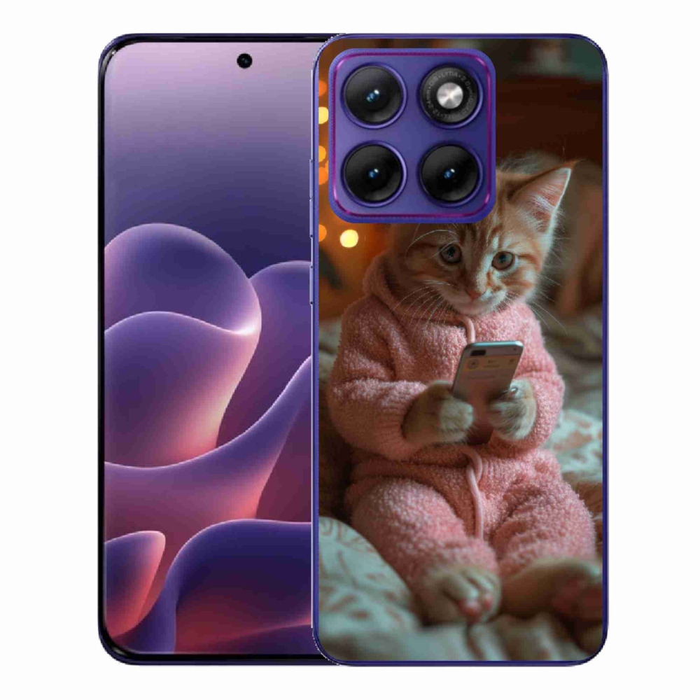Gelový kryt mmCase na Motorola Edge 70 Fusion - kotě s mobilem