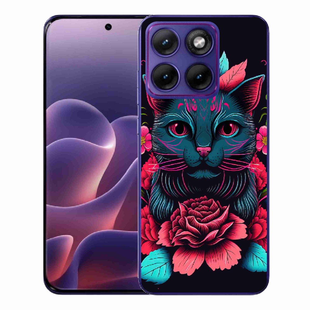 Gelový kryt mmCase na Motorola Edge 70 Fusion - květiny a kočka