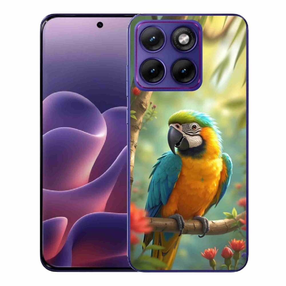 Gelový kryt mmCase na Motorola Edge 70 Fusion - papoušek ara modrožlutá