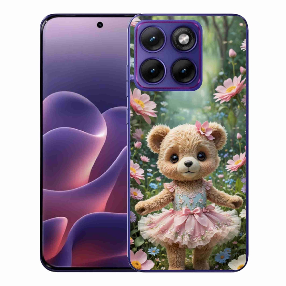 Gelový kryt mmCase na Motorola Edge 70 Fusion - roztomilý medvídek v květinách
