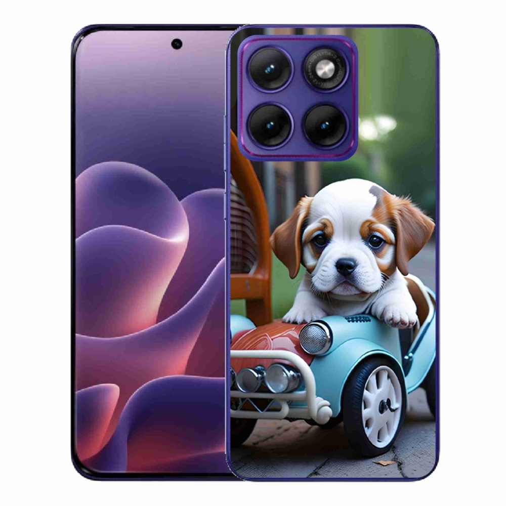 Gelový kryt mmCase na Motorola Edge 70 Fusion - štěně v retro autě