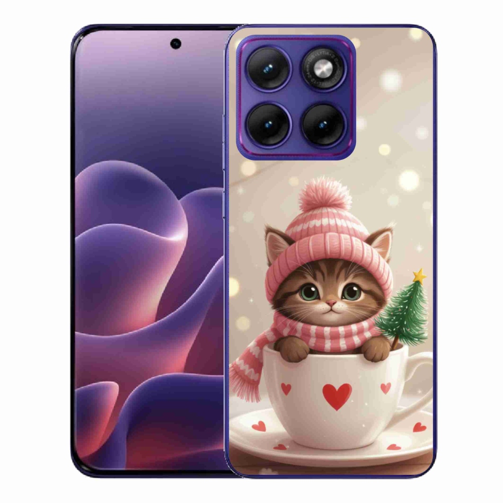 Gelový kryt mmCase na Motorola Edge 70 Fusion - vánoční kotě v hrnku