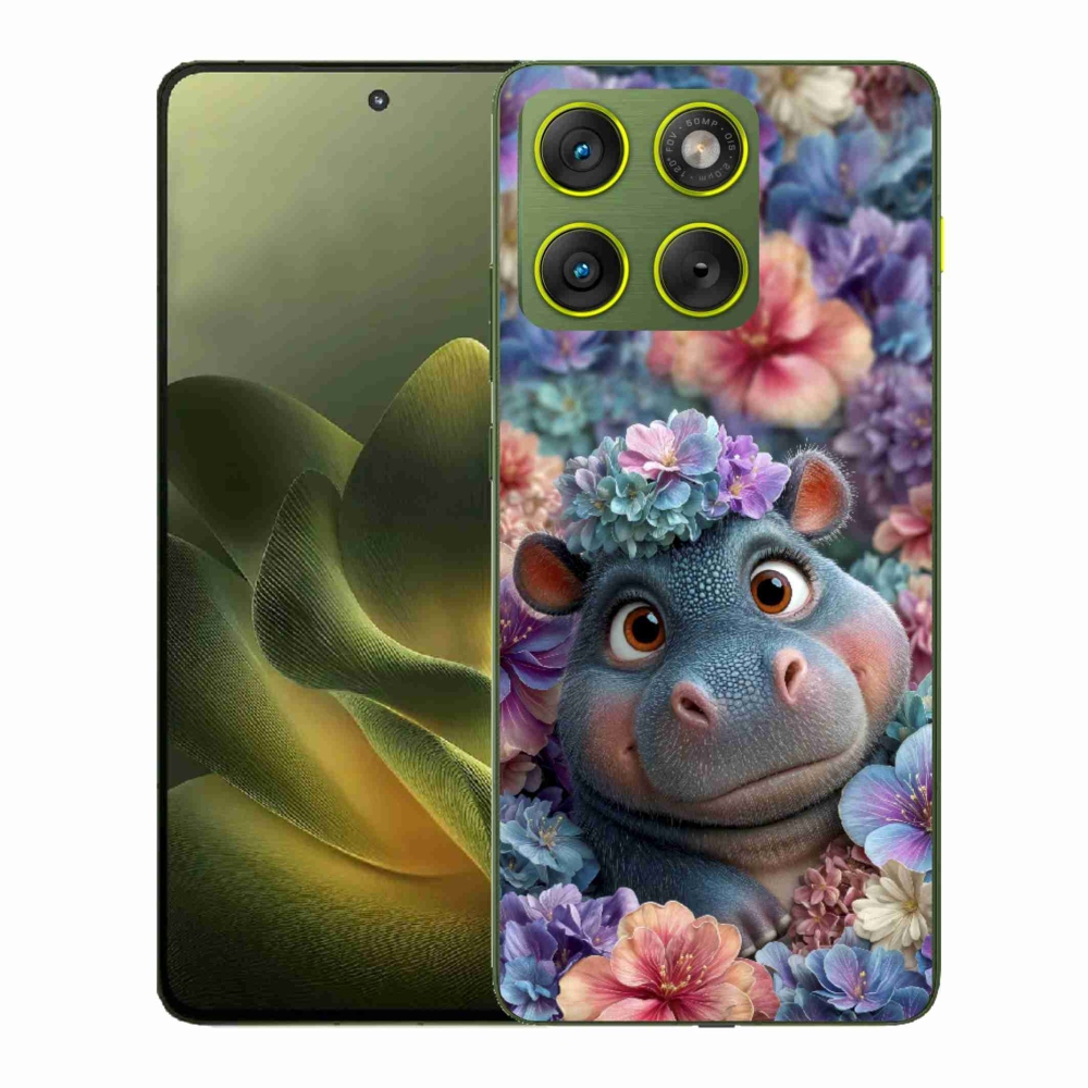 Gelový kryt mmCase na Motorola Edge 70 - hrošík v květinách