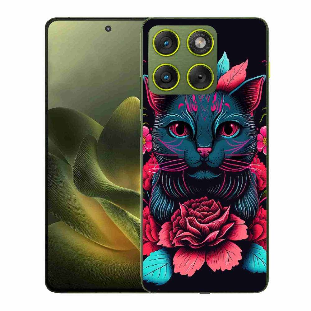 Gelový kryt mmCase na Motorola Edge 70 - květiny a kočka