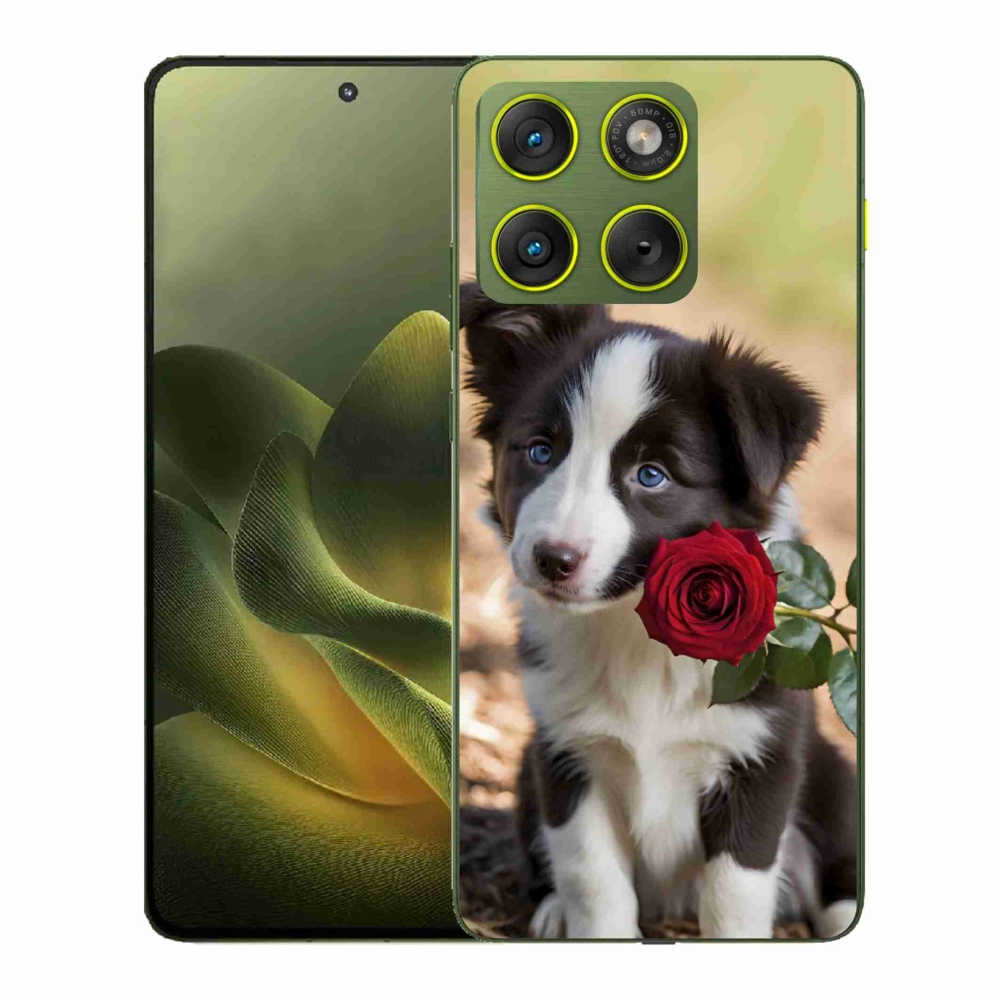 Gelový kryt mmCase na Motorola Edge 70 - roztomilá border kolie s růží