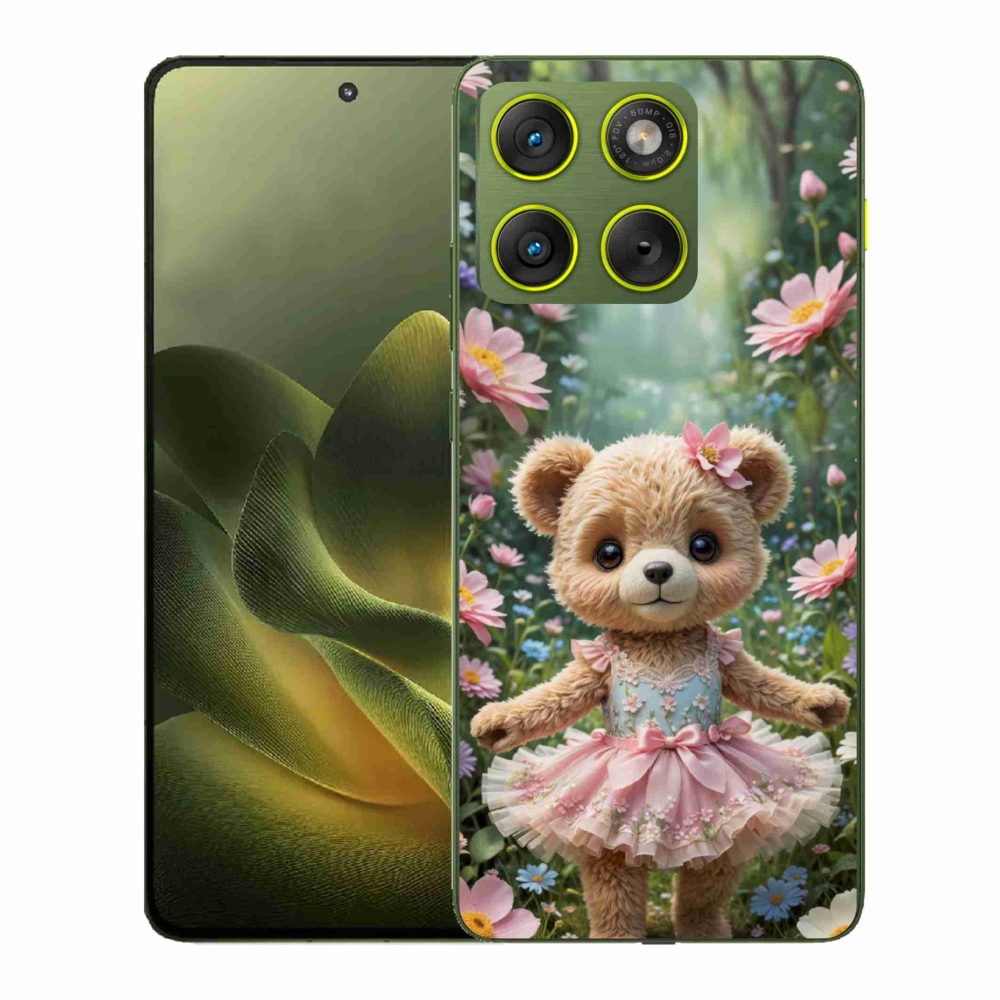 Gelový kryt mmCase na Motorola Edge 70 - roztomilý medvídek v květinách
