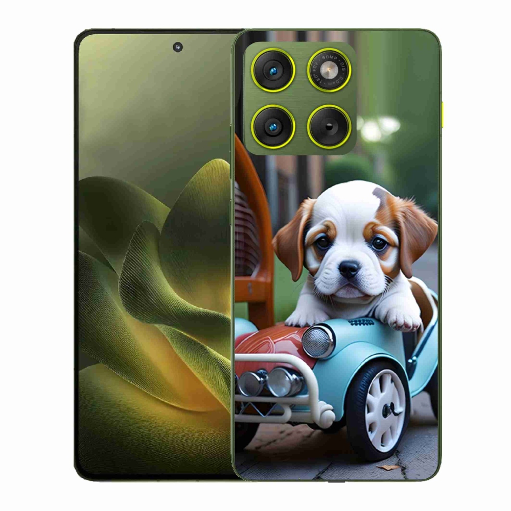 Gelový kryt mmCase na Motorola Edge 70 - štěně v retro autě