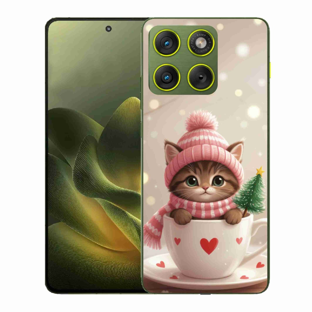 Gelový kryt mmCase na Motorola Edge 70 - vánoční kotě v hrnku