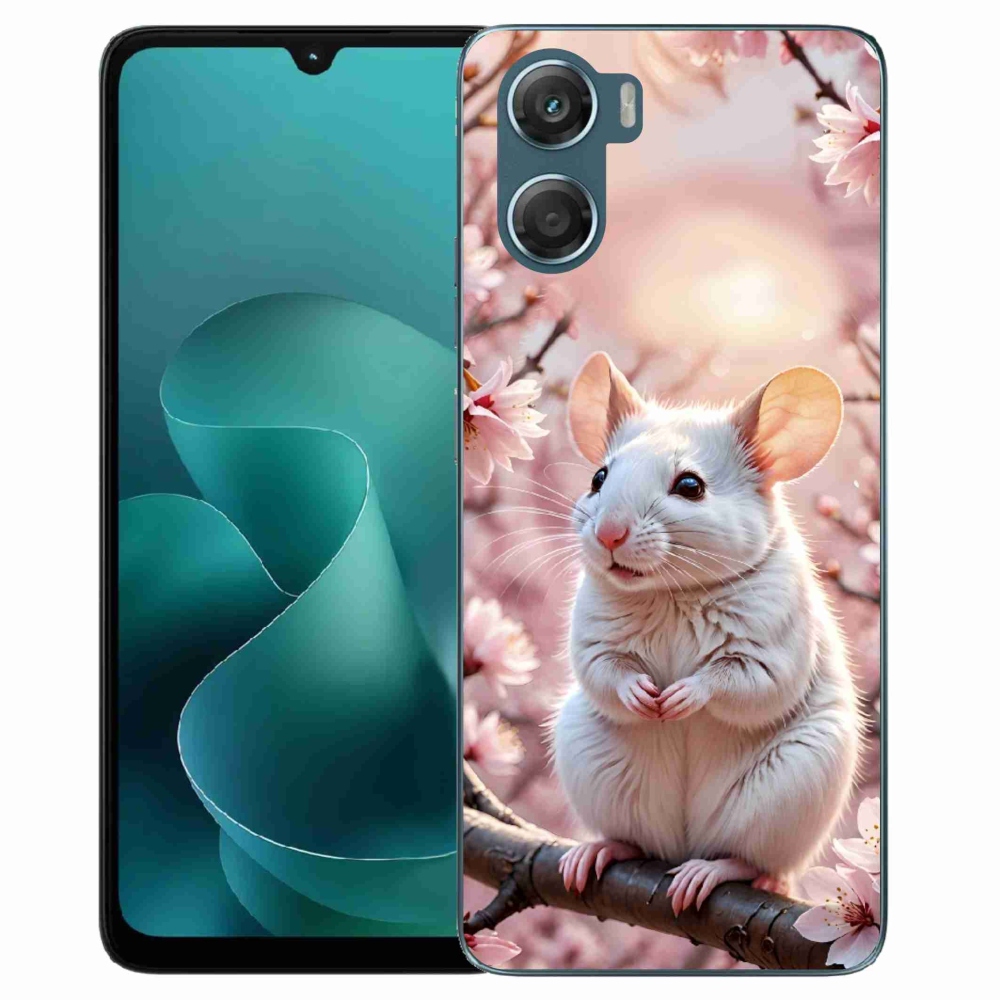 Gelový kryt mmCase na Motorola G06/G06 Power - bílá myš na větvi