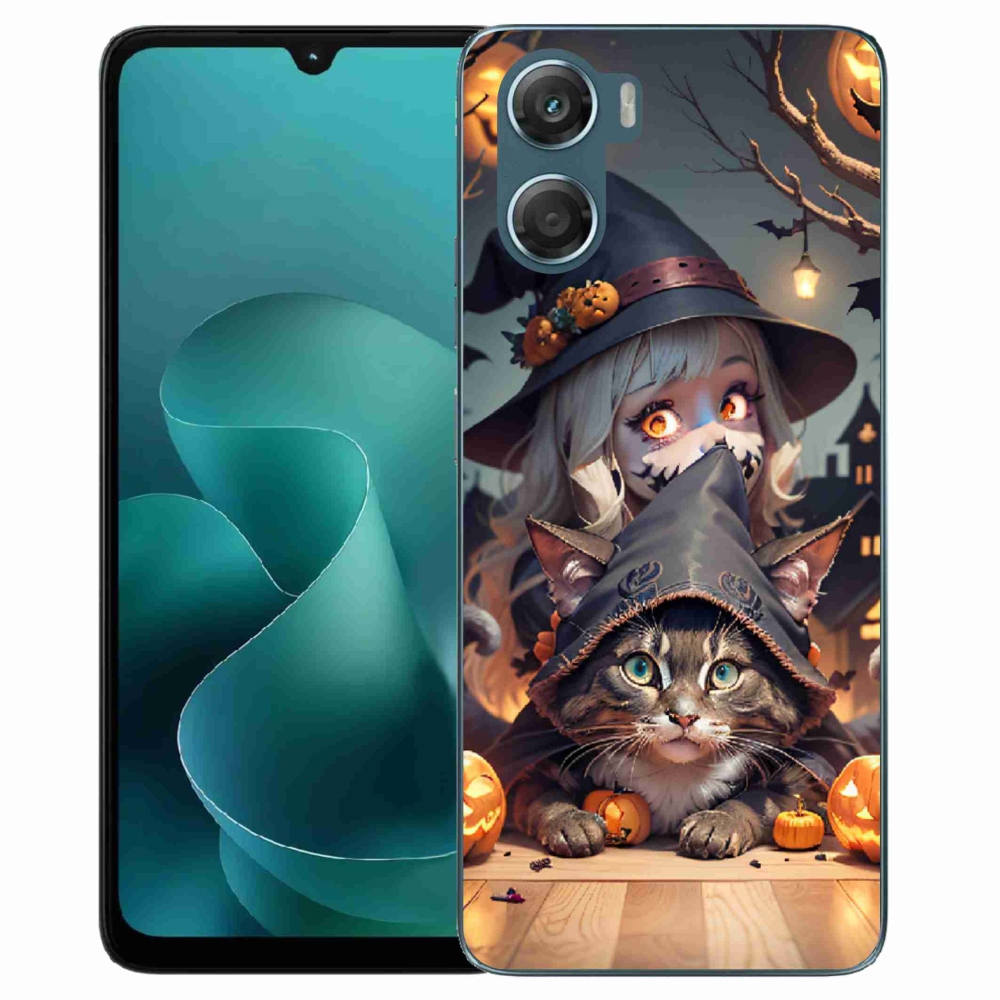 Gelový kryt mmCase na Motorola G06/G06 Power - čarodějnice s kočkou