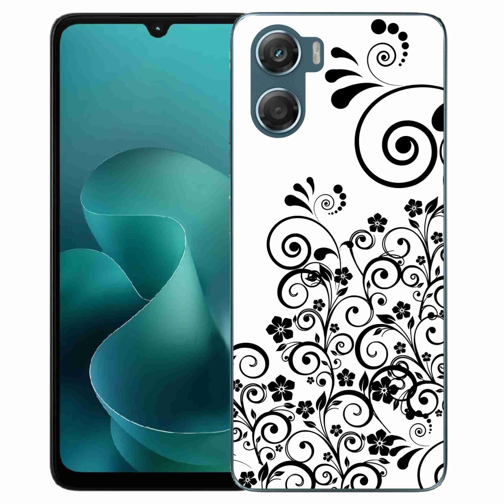 Gelový kryt mmCase na Motorola G06/G06 Power - černobílé květinové vzory