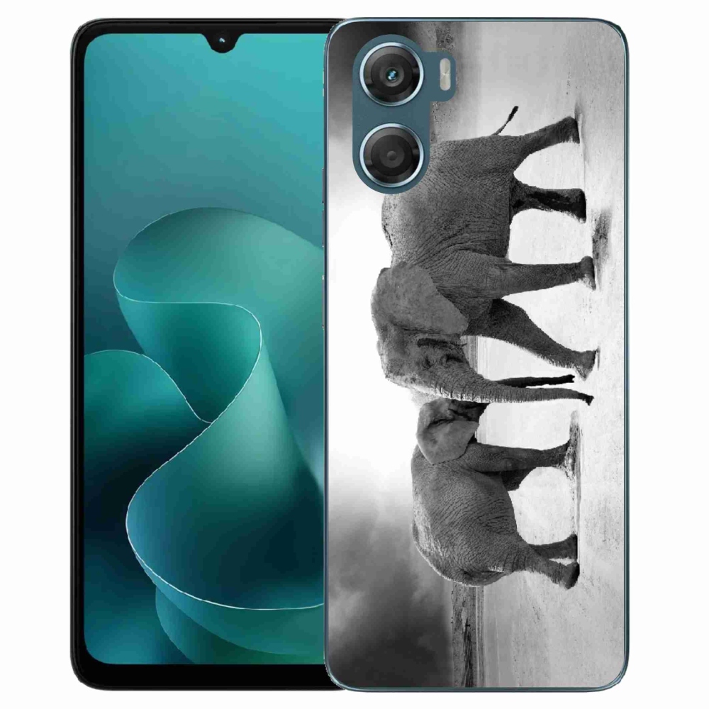 Gelový kryt mmCase na Motorola G06/G06 Power - černobílí sloni