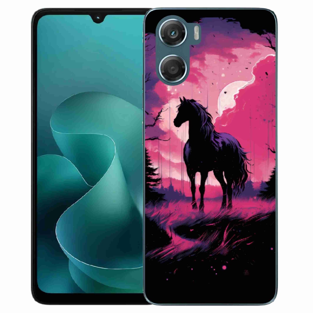 Gelový kryt mmCase na Motorola G06/G06 Power - černý kreslený kůň 1