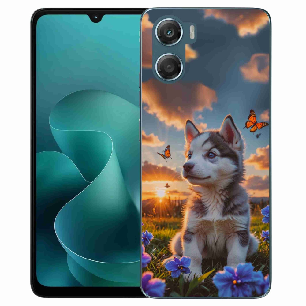 Gelový kryt mmCase na Motorola G06/G06 Power - husky při západu slunce