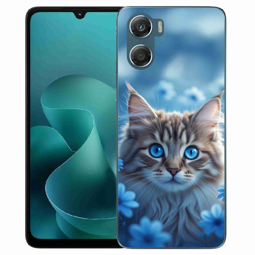 Gelový kryt mmCase na Motorola G06/G06 Power - koťátko v modrých květech