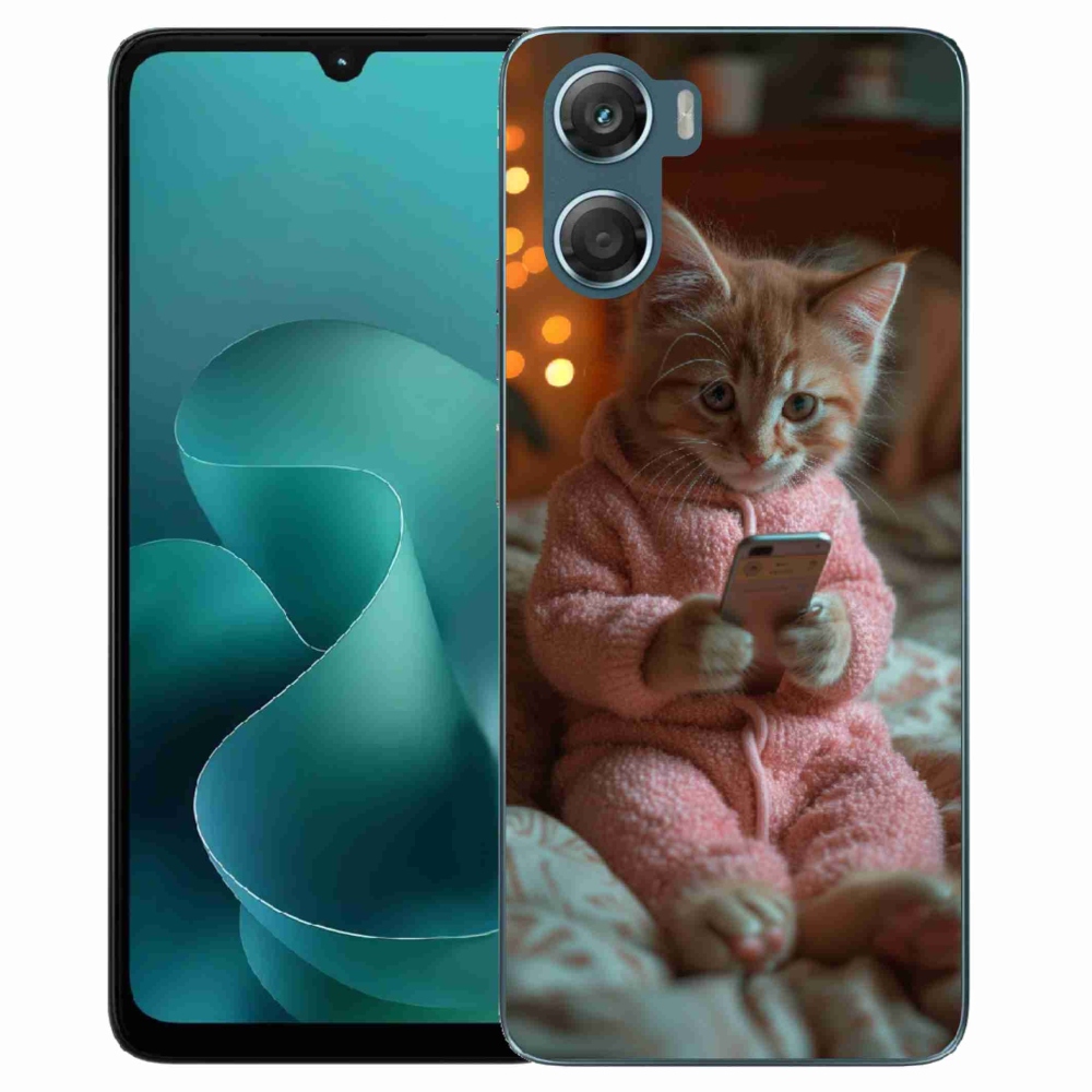 Gelový kryt mmCase na Motorola G06/G06 Power - kotě s mobilem