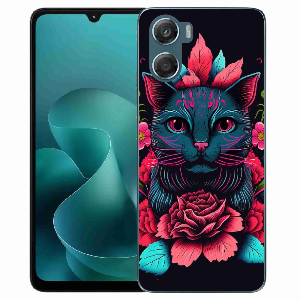 Gelový kryt mmCase na Motorola G06/G06 Power - květiny a kočka