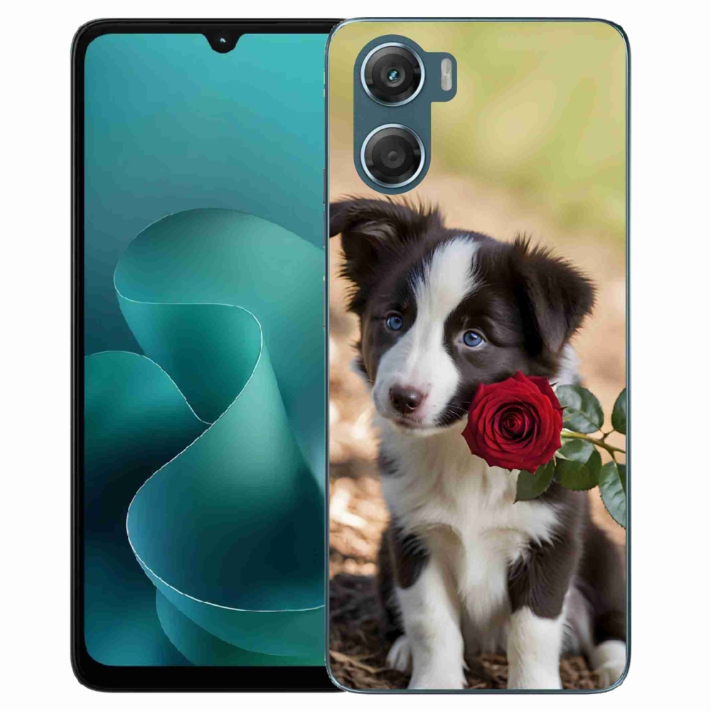 Gelový kryt mmCase na Motorola G06/G06 Power - roztomilá border kolie s růží