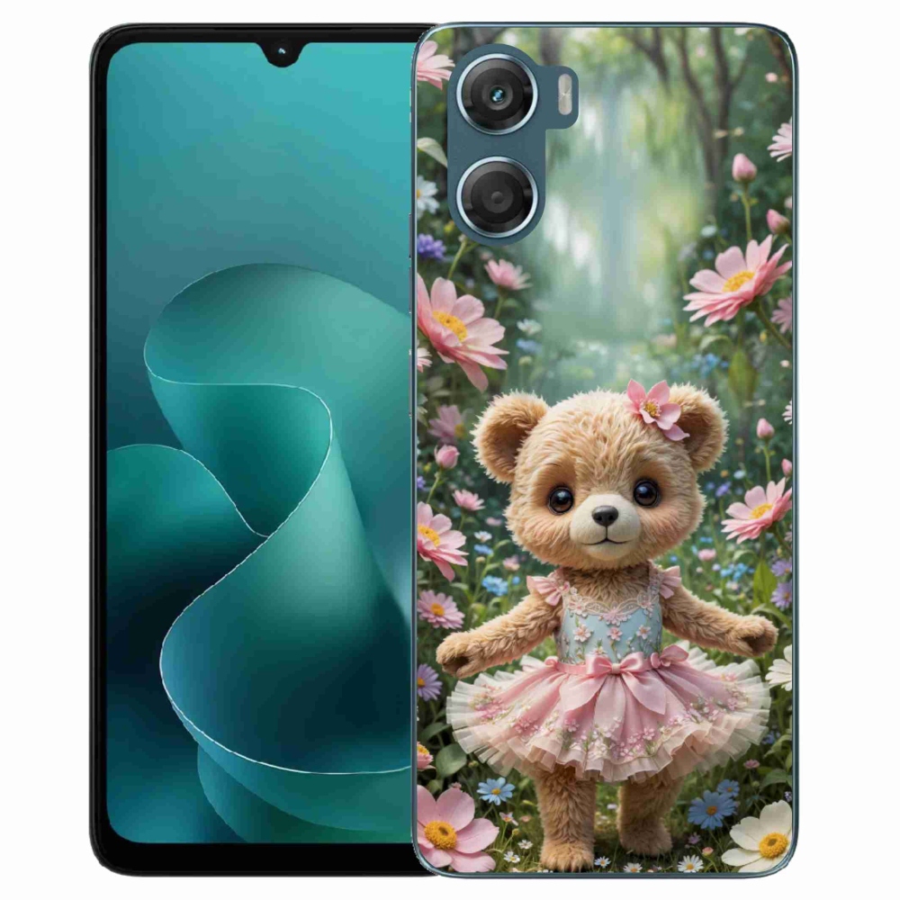 Gelový kryt mmCase na Motorola G06/G06 Power - roztomilý medvídek v květinách