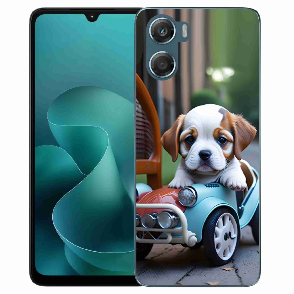 Gelový kryt mmCase na Motorola G06/G06 Power - štěně v retro autě