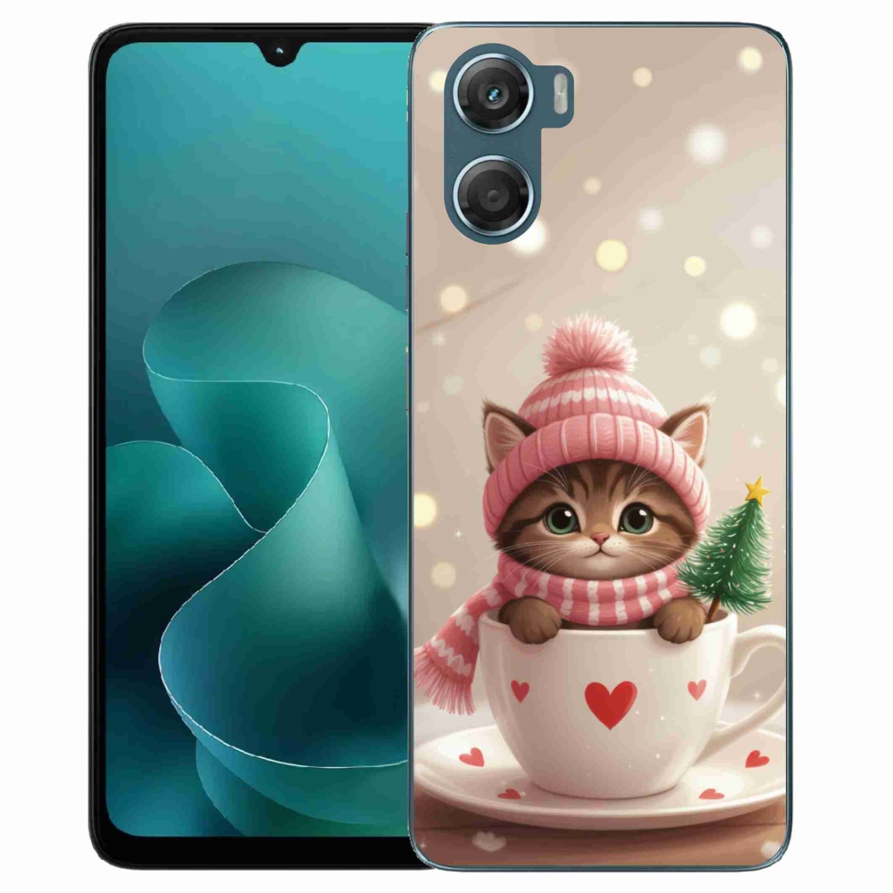 Gelový kryt mmCase na Motorola G06/G06 Power - vánoční kotě v hrnku