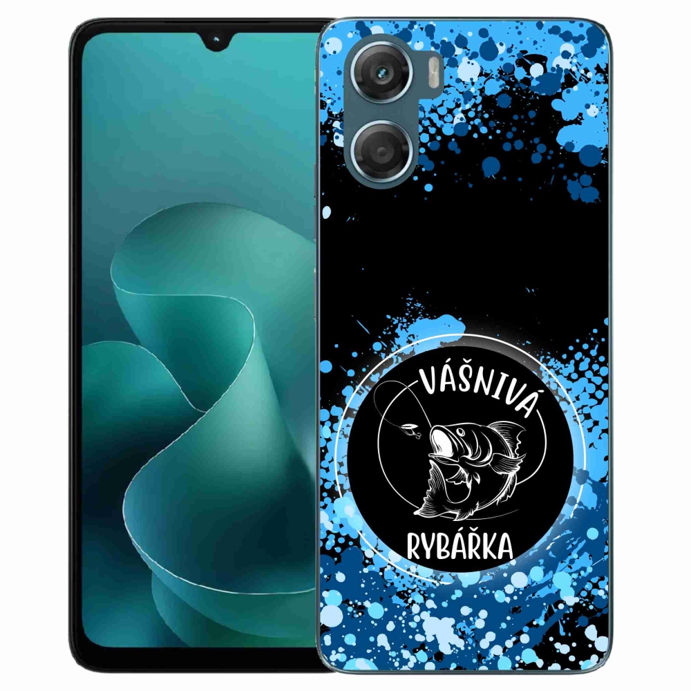 Gelový kryt mmCase na Motorola G06/G06 Power - vášnivá rybářka černé pozadí