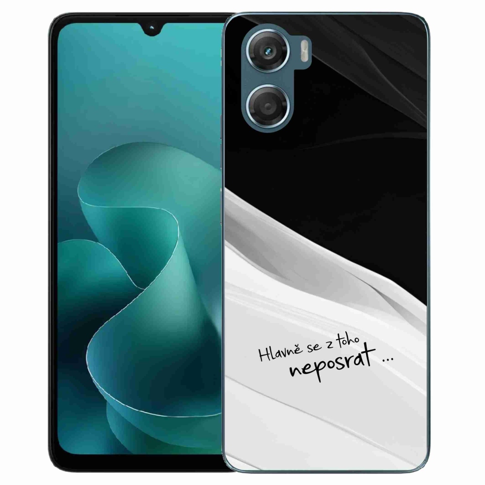 Gelový kryt mmCase na Motorola G06/G06 Power - vtipný text 13 bíločerné pozadí