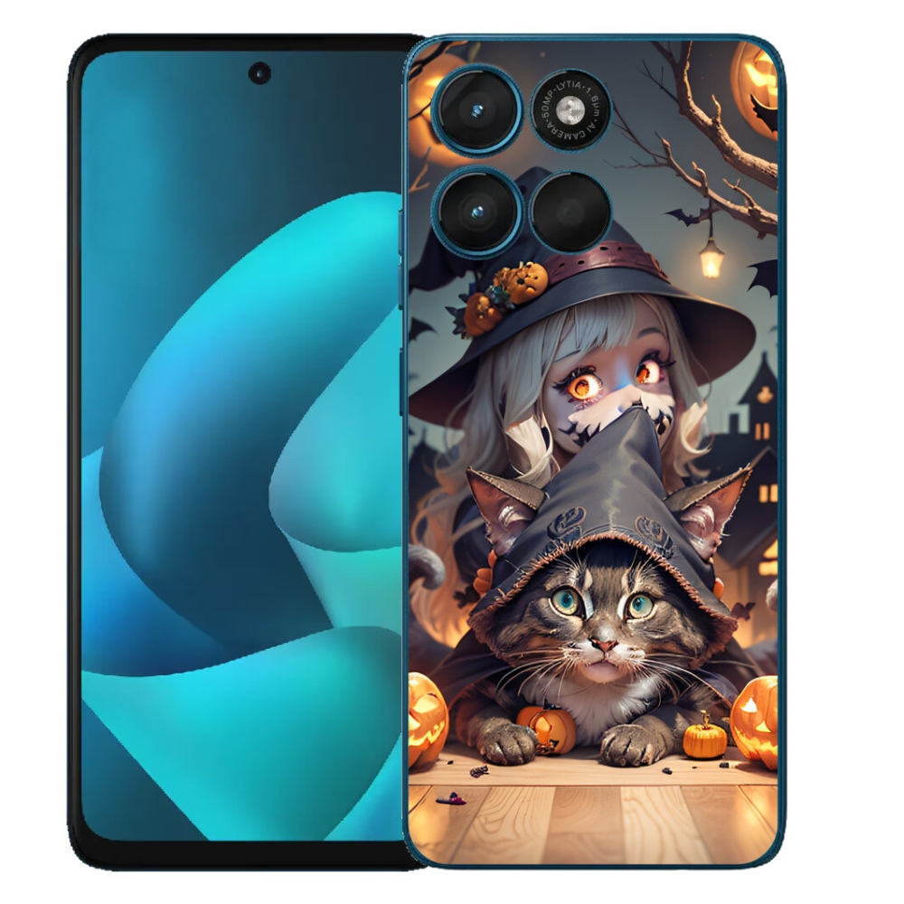 Gelový kryt mmCase na Motorola Moto G57 Power - čarodějnice s kočkou
