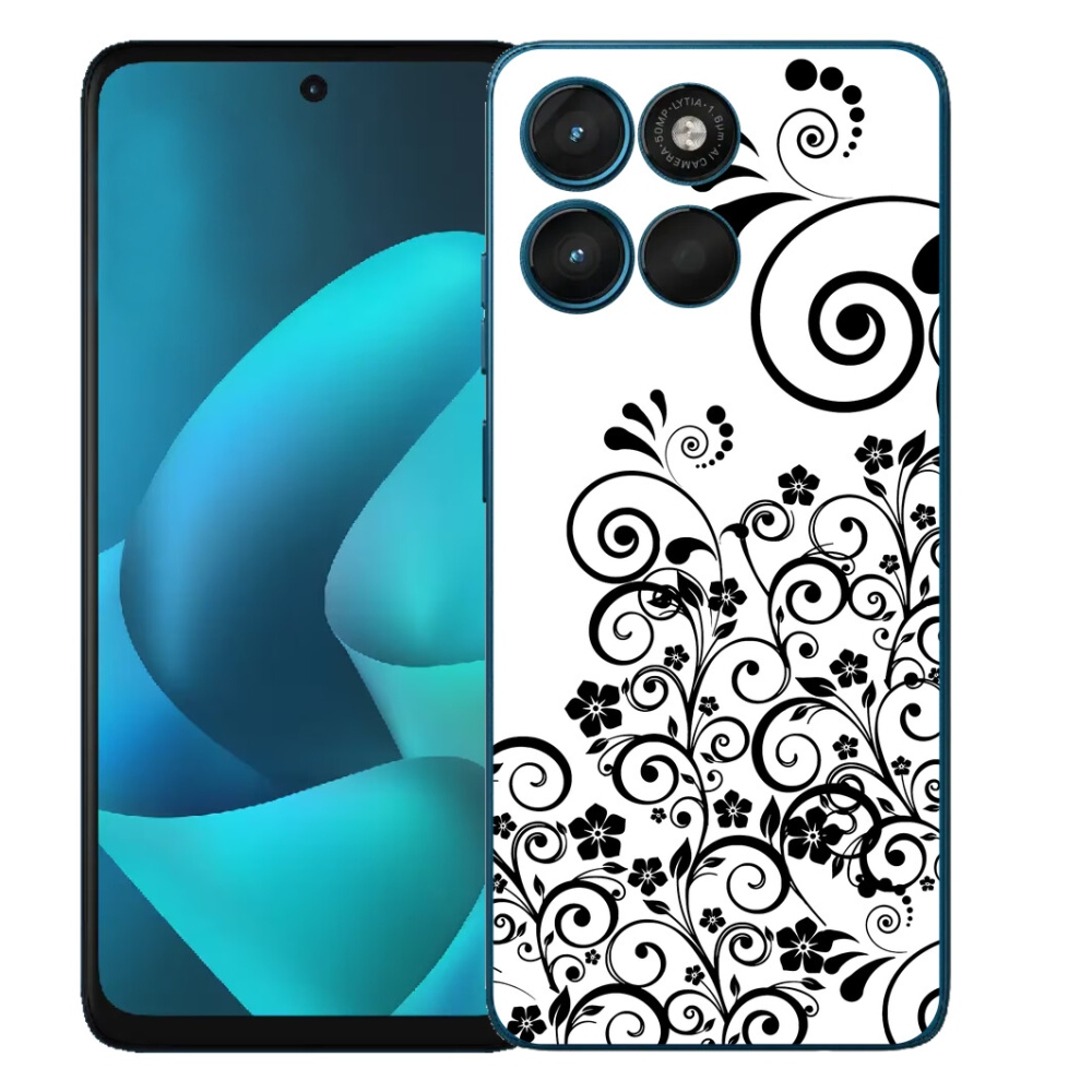 Gelový kryt mmCase na Motorola Moto G57 Power - černobílé květinové vzory
