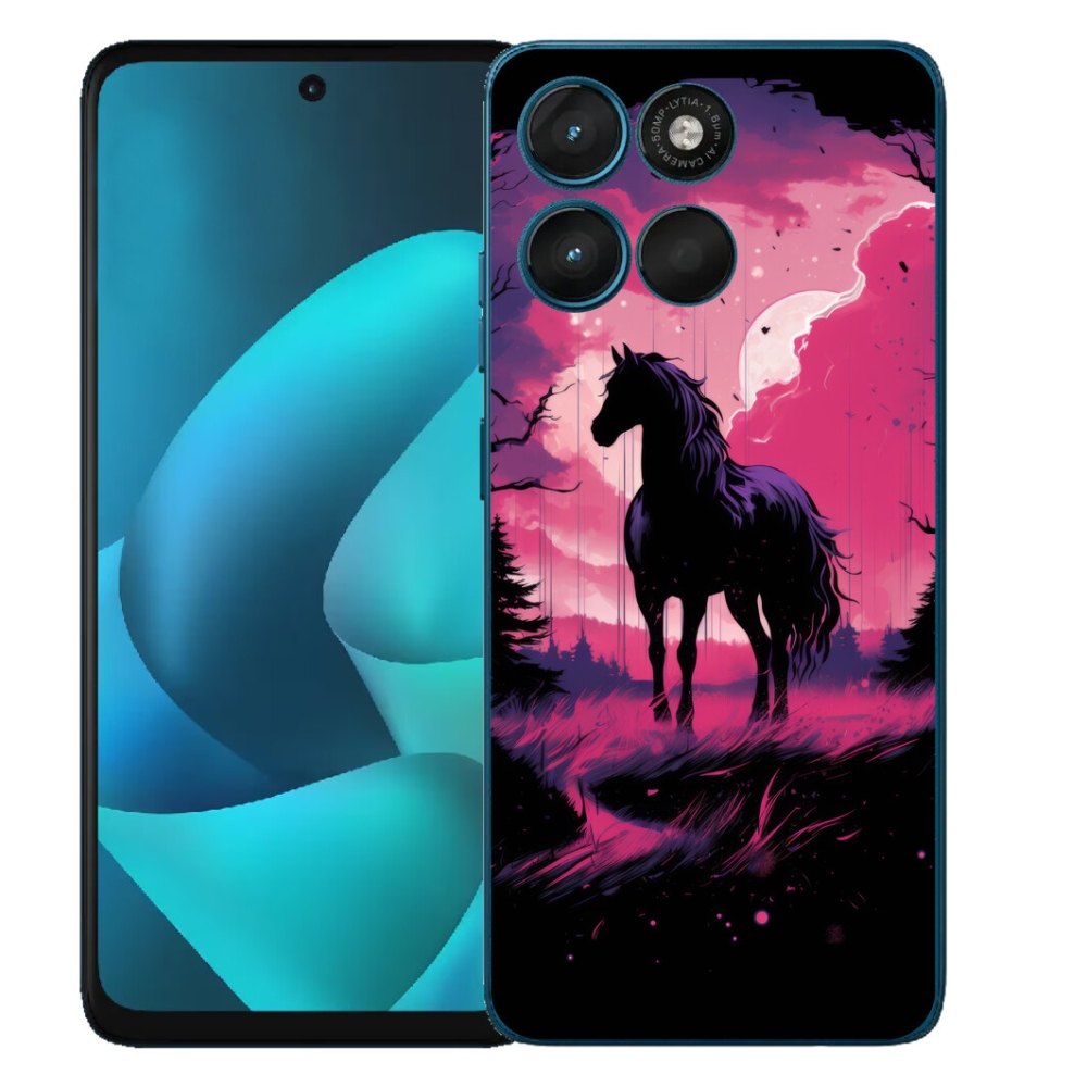 Gelový kryt mmCase na Motorola Moto G57 Power - černý kreslený kůň 1