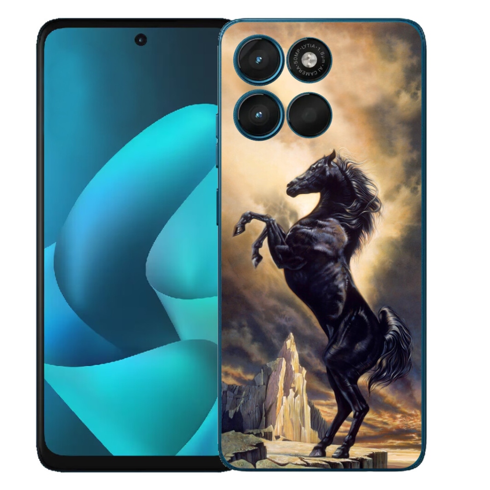 Gelový kryt mmCase na Motorola Moto G57 Power - černý kreslený kůň