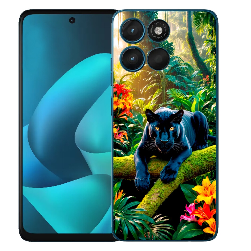 Gelový kryt mmCase na Motorola Moto G57 Power - černý panter v džungli