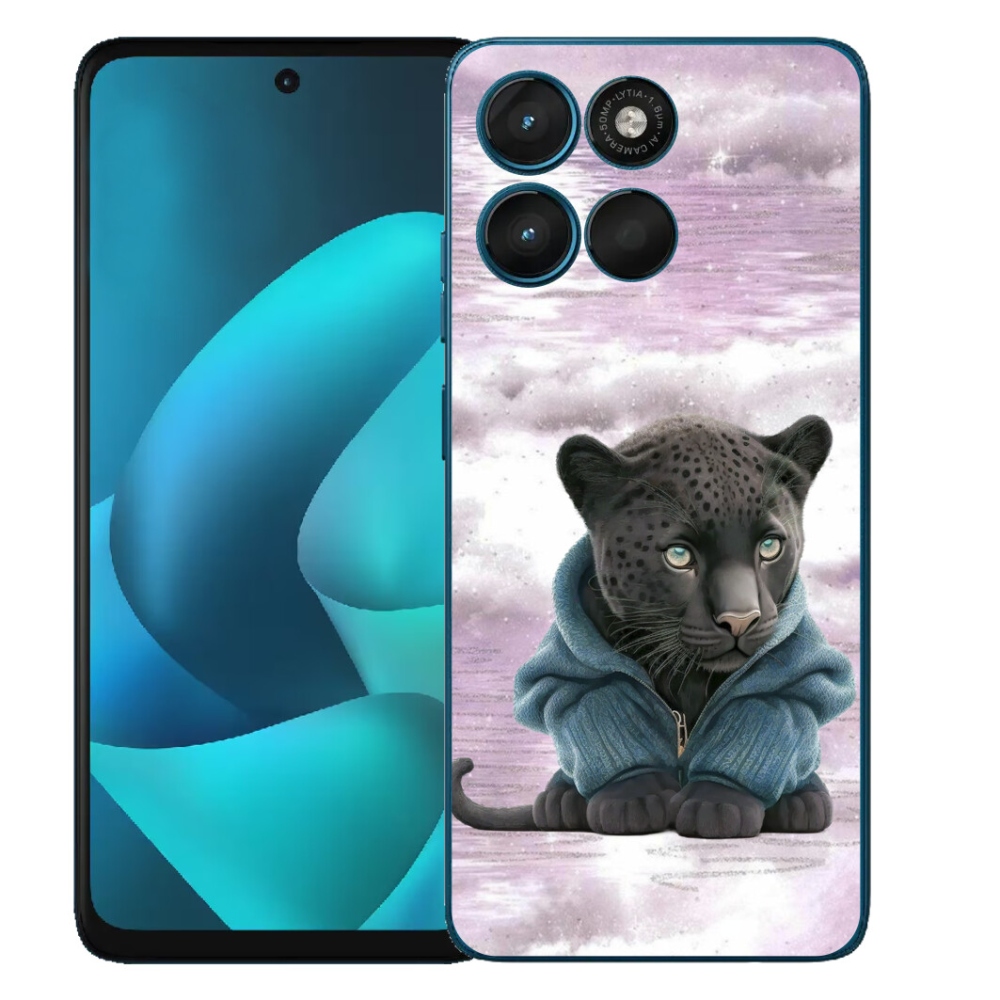 Gelový kryt mmCase na Motorola Moto G57 Power - černý panter ve svetru