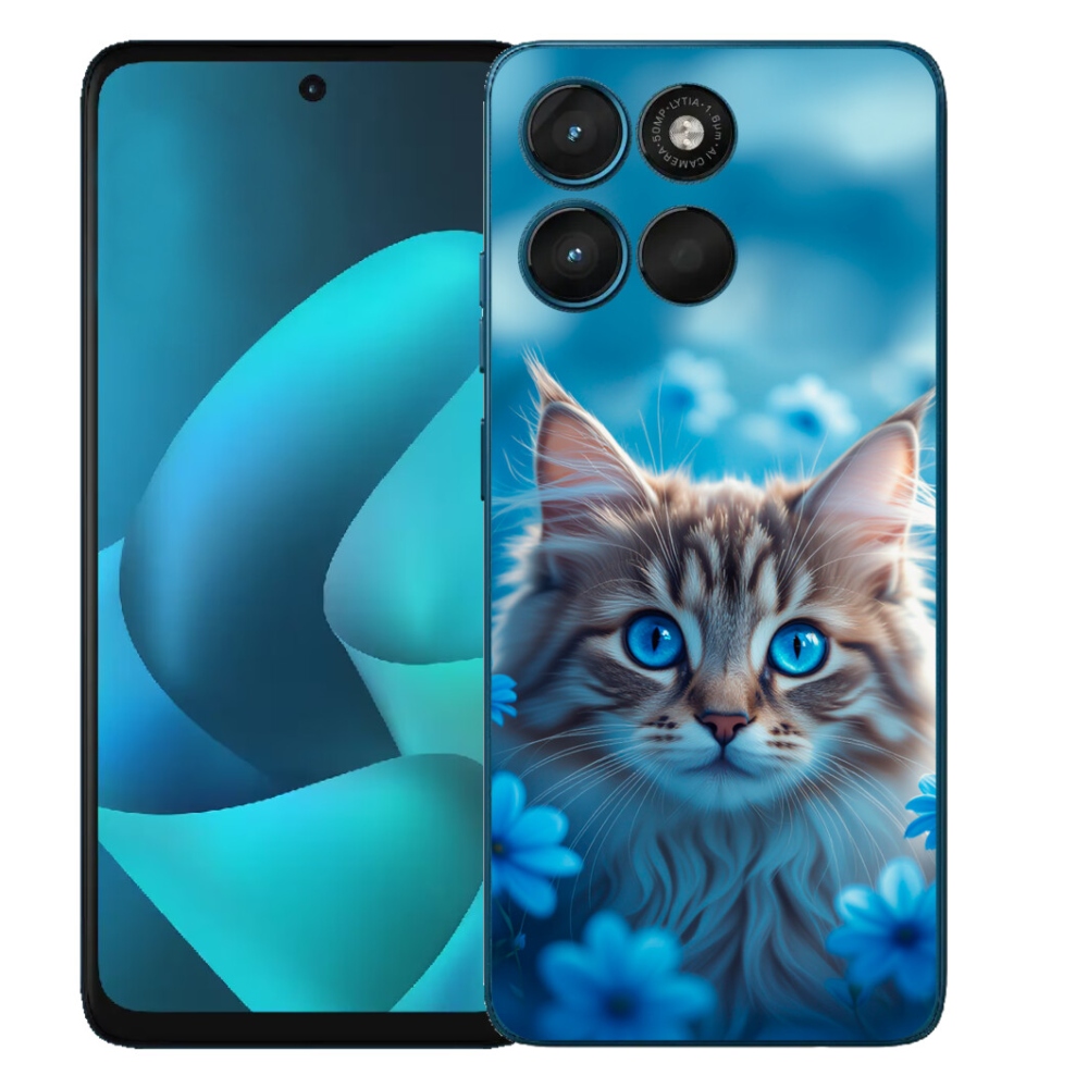 Gelový kryt mmCase na Motorola Moto G57 Power - koťátko v modrých květech