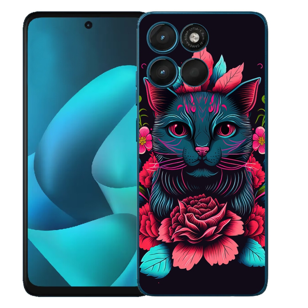 Gelový kryt mmCase na Motorola Moto G57 Power - květiny a kočka