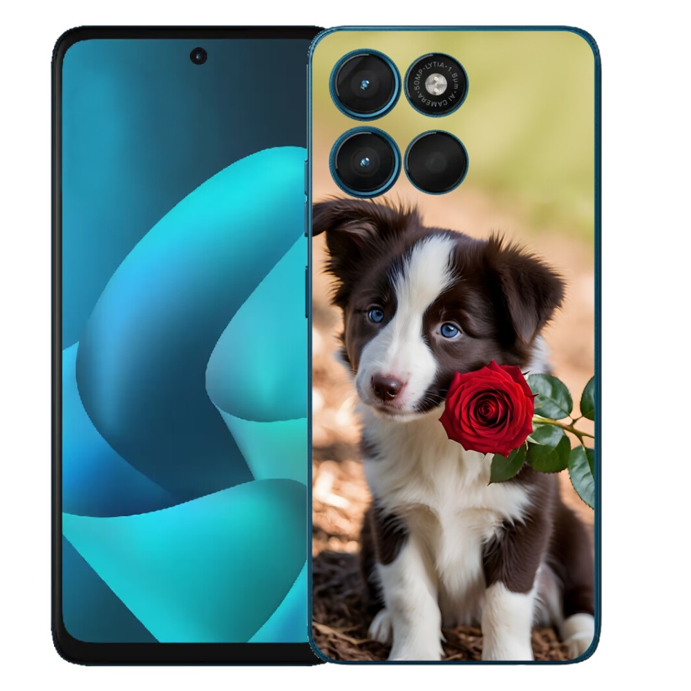 Gelový kryt mmCase na Motorola Moto G57 Power - roztomilá border kolie s růží