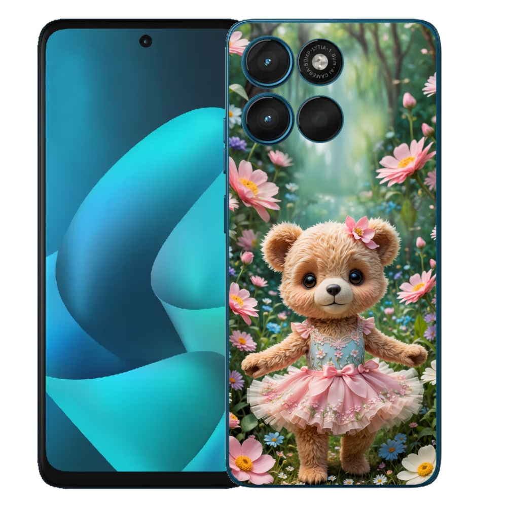 Gelový kryt mmCase na Motorola Moto G57 Power - roztomilý medvídek v květinách