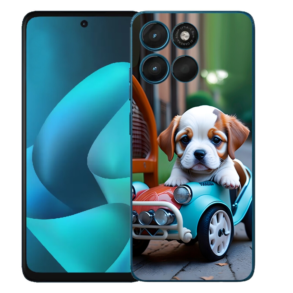 Gelový kryt mmCase na Motorola Moto G57 Power - štěně v retro autě