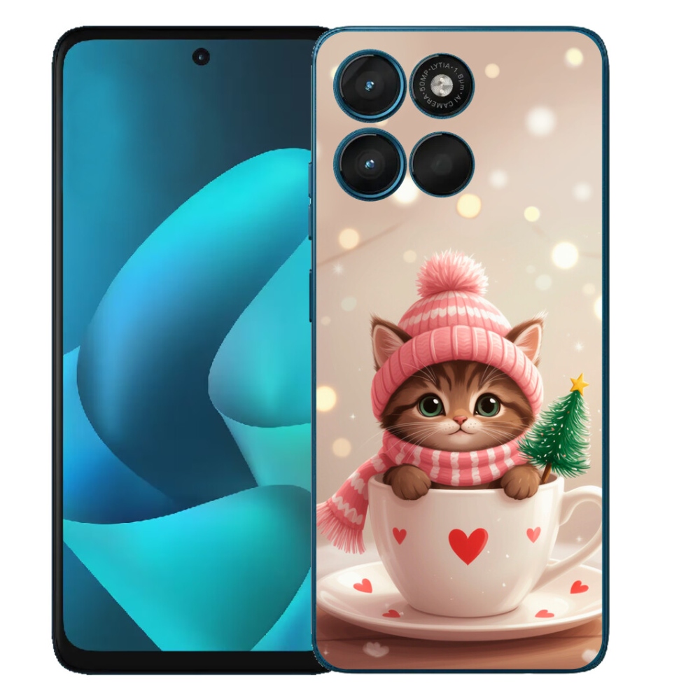 Gelový kryt mmCase na Motorola Moto G57 Power - vánoční kotě v hrnku