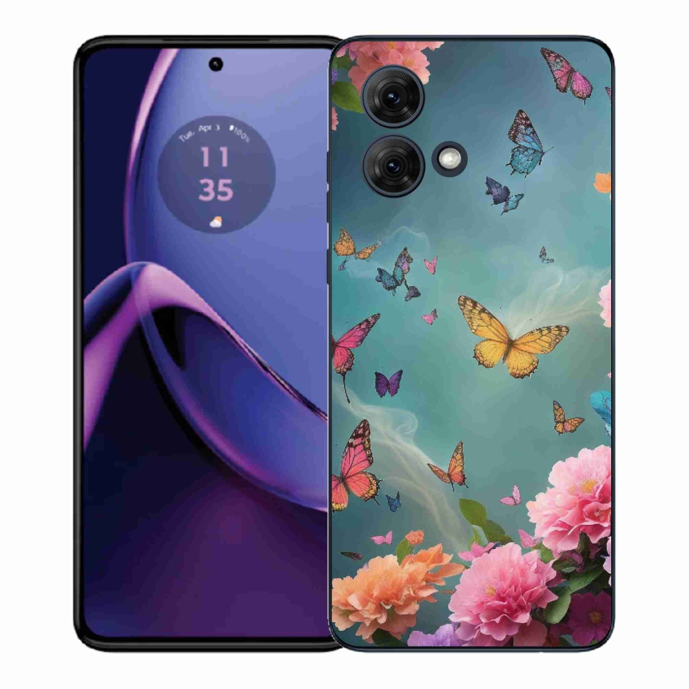 Gelový kryt mmCase na Motorola Moto G84 5G - barevné květy a motýli