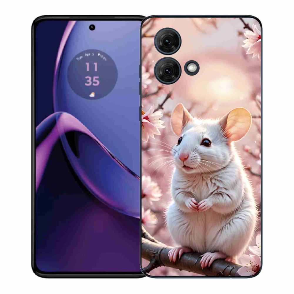 Gelový kryt mmCase na Motorola Moto G84 5G - bílá myš na větvi