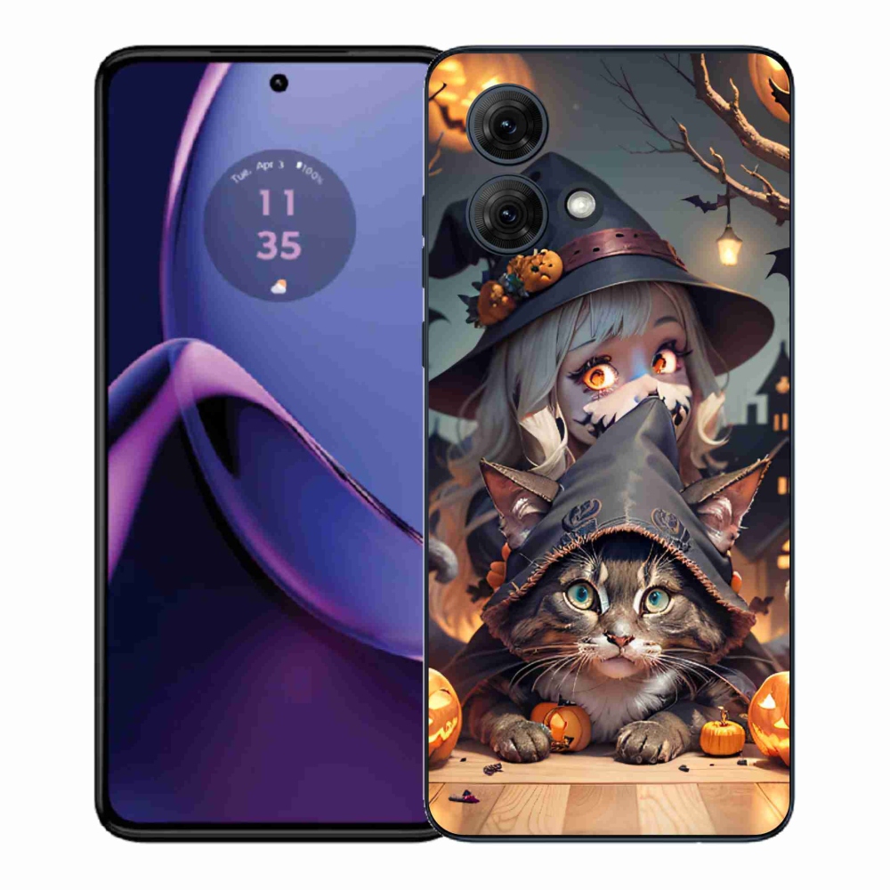 Gelový kryt mmCase na Motorola Moto G84 5G - čarodějnice s kočkou