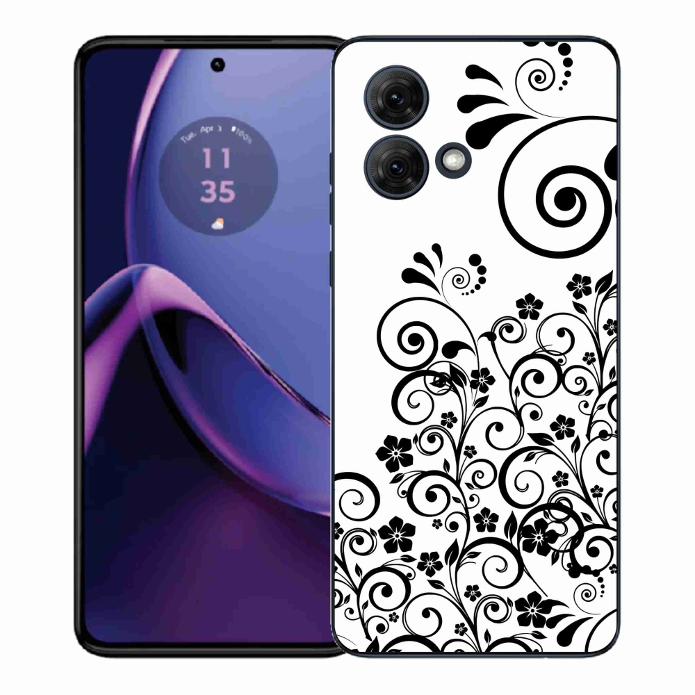 Gelový kryt mmCase na Motorola Moto G84 5G - černobílé květinové vzory