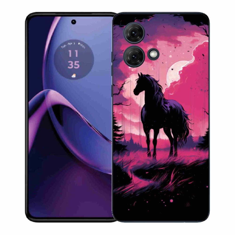 Gelový kryt mmCase na Motorola Moto G84 5G - černý kreslený kůň 1