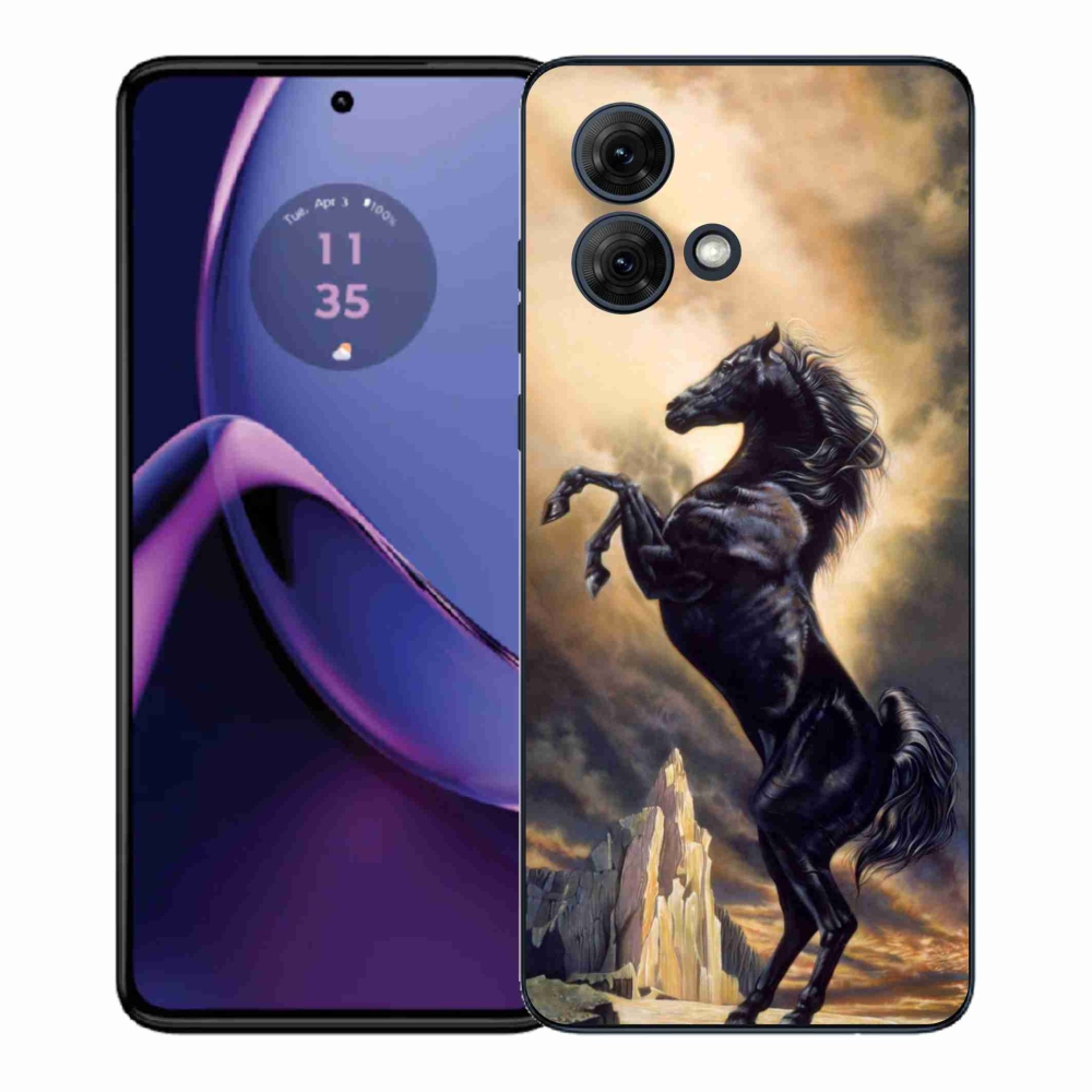 Gelový kryt mmCase na Motorola Moto G84 5G - černý kreslený kůň